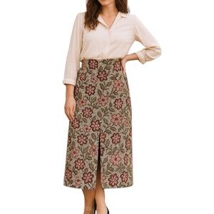 Vintage Glen Of Michigan Tapestry Midi Length Split Skirt Retro RARE
